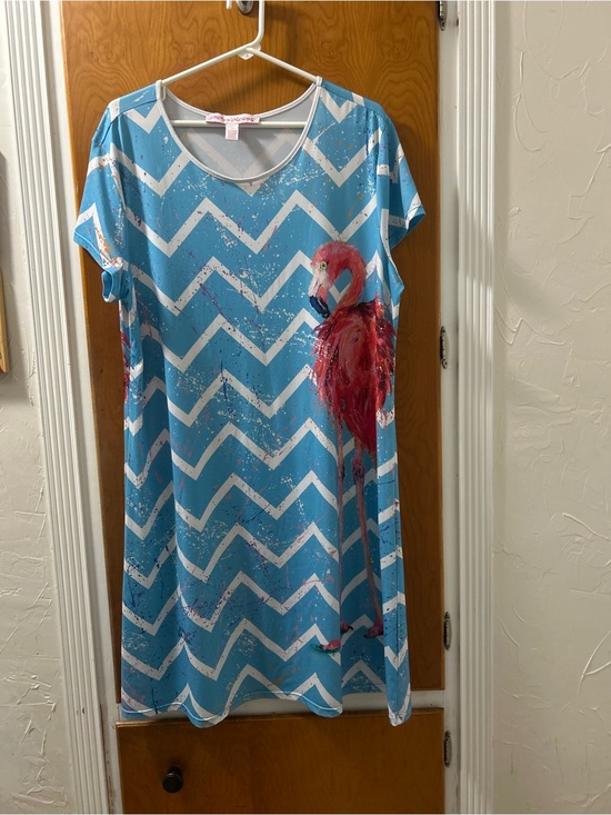 Leoma Lovegrove Dresses & Skirts - Leoma Lovegrove Blue Chevron Flamingo Casual Women's Dress